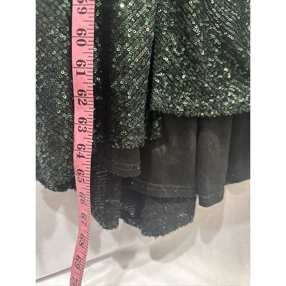 NEW $398 La Femme [ 4 ] V Neck Sequin Sleeveless‎ Gown Dark emerald Green - Picture 8 of 15
